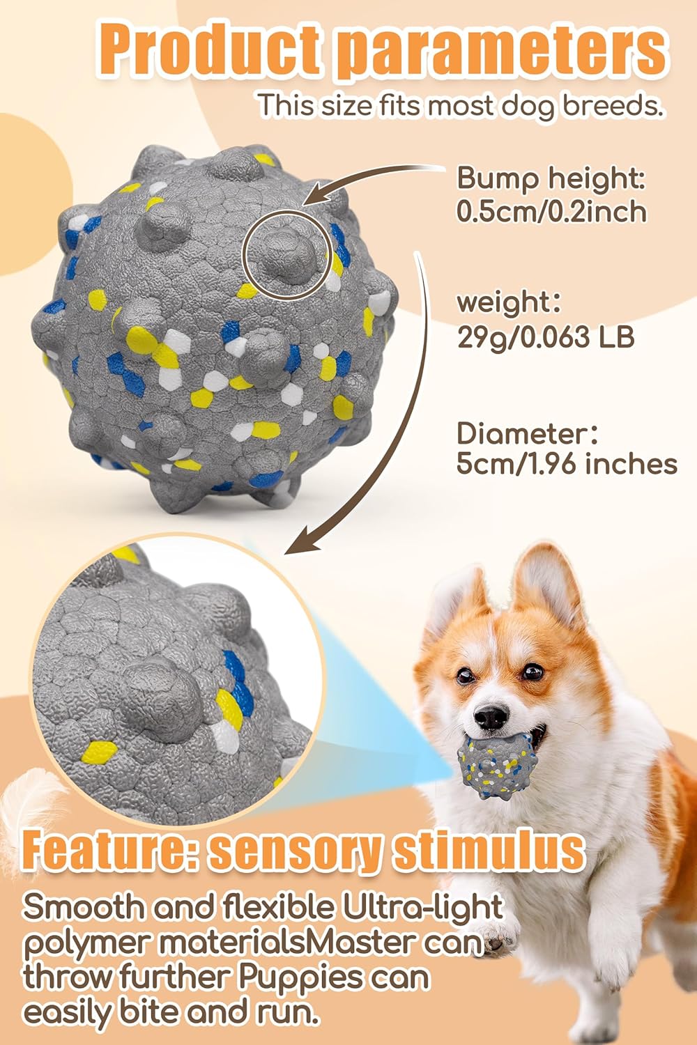 1.96'' Dog Balls for Dogs Aggressive Chewers Indestructible Tennis Durable Bouncy Interactive Dog