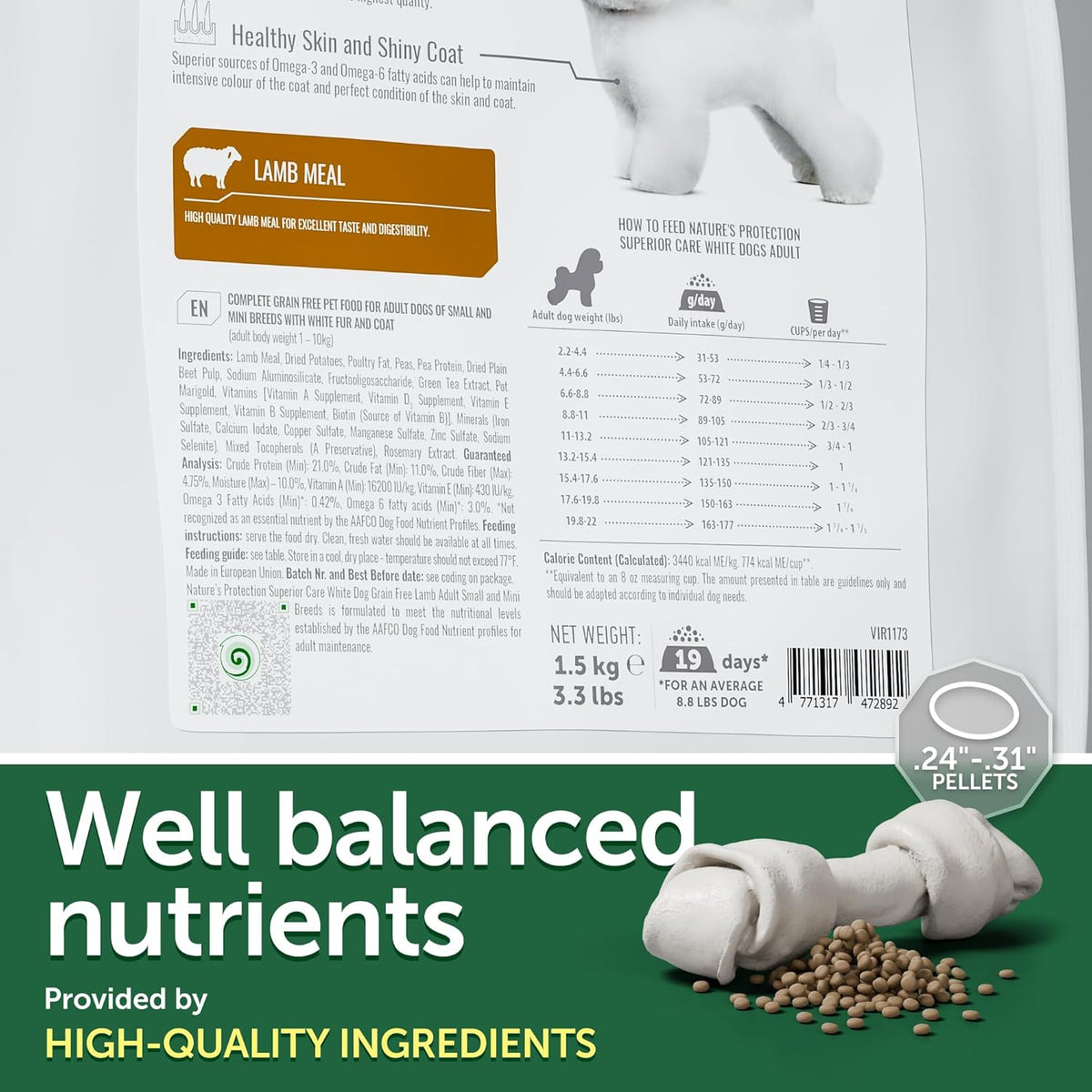 Nature's Protection Superior Care White Dogs Grain-Free Dry Dog Food - High Protein, Tear Stain Dog