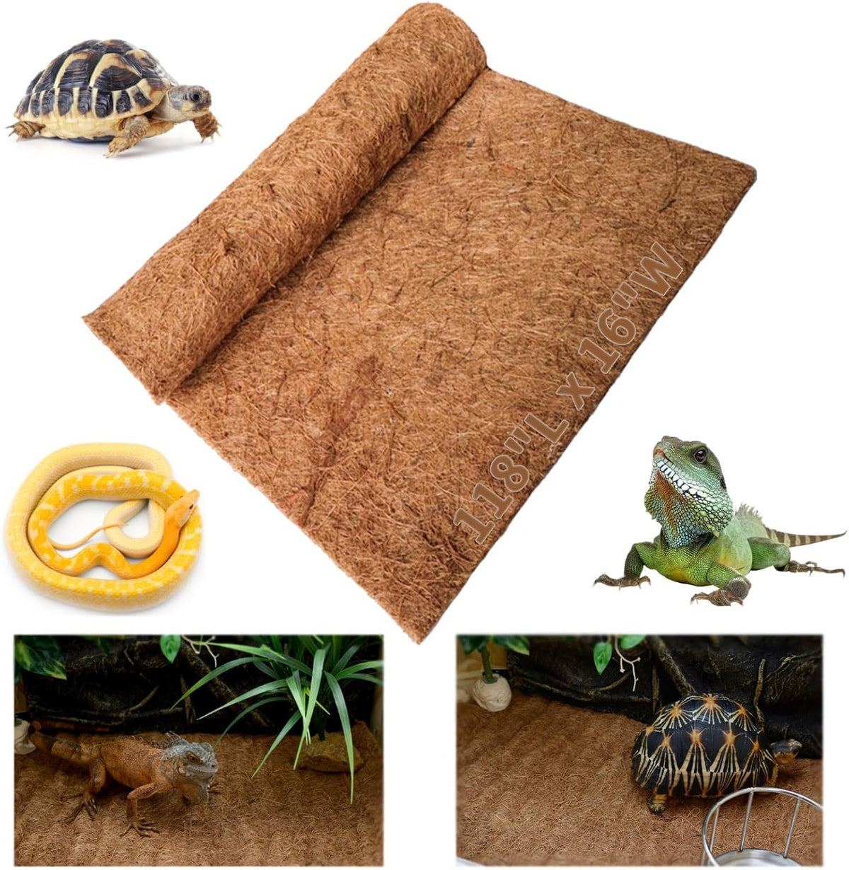 Hamiledyi Reptile Carpet 118" L x 16" W Natural Coconut Fiber Tortoise Carpet Mat for Pet Terrarium