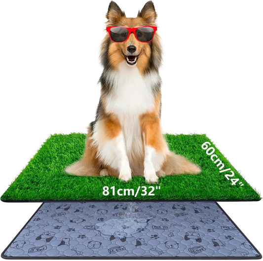 Pee Pads for Dogs with Fake Grass, 32" x 24" Indoor Artificial Grass for Dogs Potty, Lawn Pee Pads