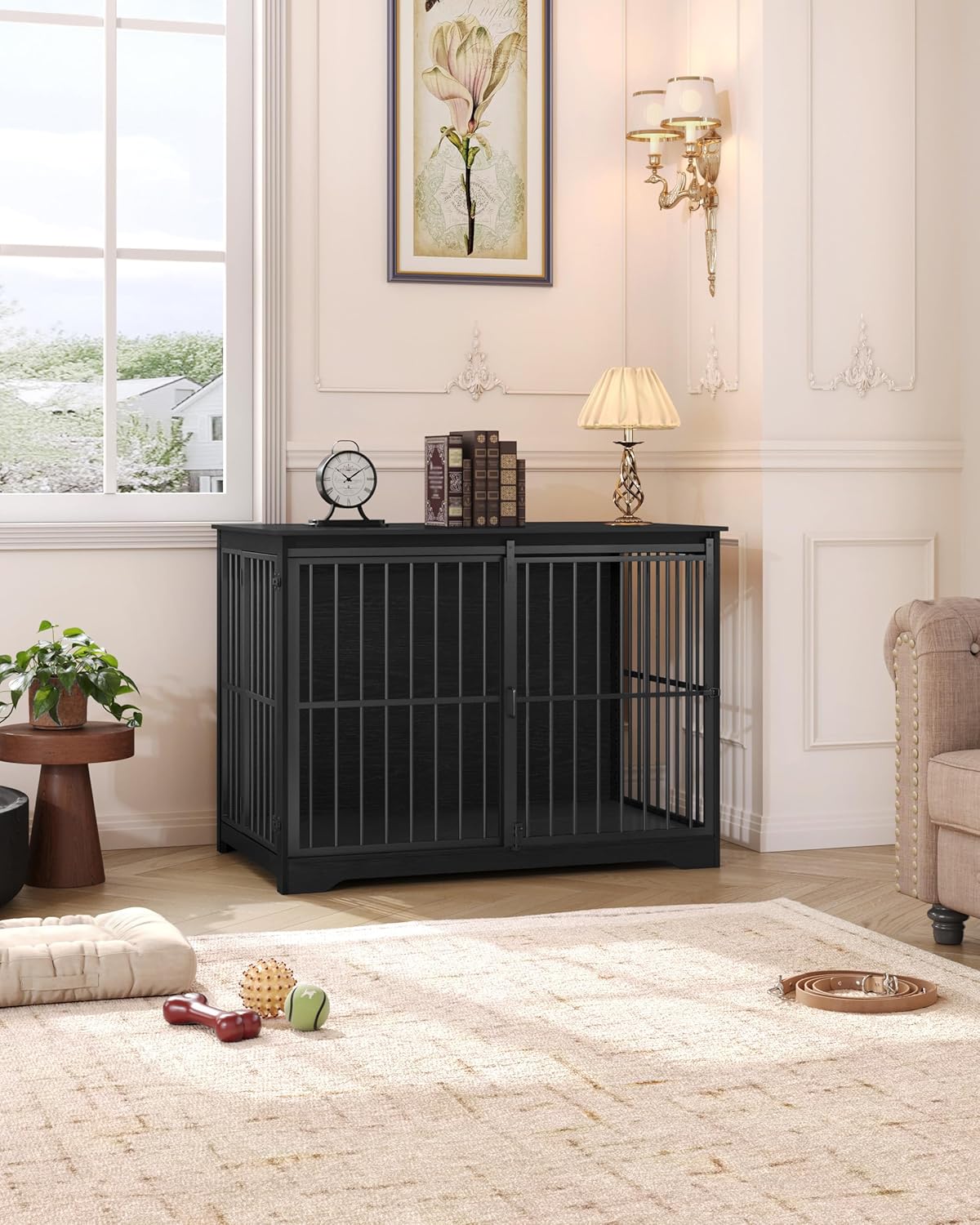 XXL Large Dog Crate Furniture, 46.9" Indoor Dog Kennel Furniture with Barn Door, Wooden Tall Dog