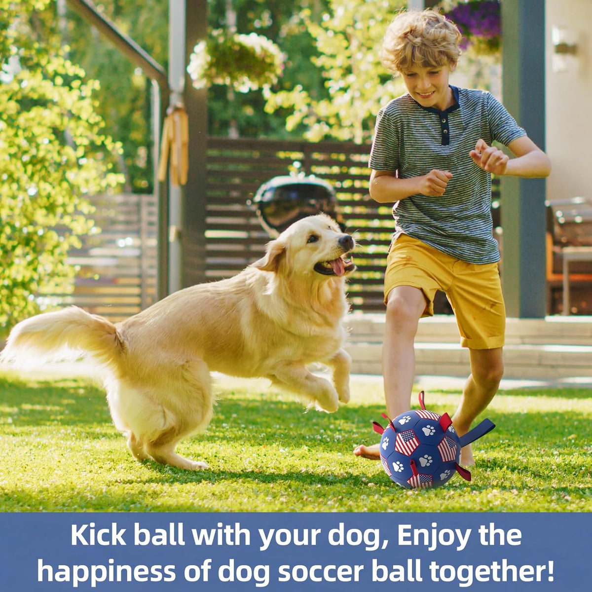 QDAN Dog Toys Soccer Ball with Straps, Durable Balls for Large Dogs, Beach Pool Dog Water Toy