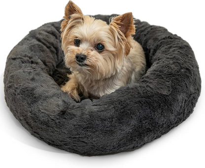Best Friends by Sheri Original Calming Donut Dog and Cat Bed, Lux Faux Fur, Mink Dark Gray, XS