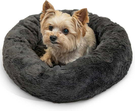 Best Friends by Sheri Original Calming Donut Dog and Cat Bed, Lux Faux Fur, Mink Dark Gray, XS