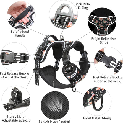 Timos No Pull Dog Harness,NO Need Go Over Dogs Head 3 Snap Buckles Reflective Oxford No Choke