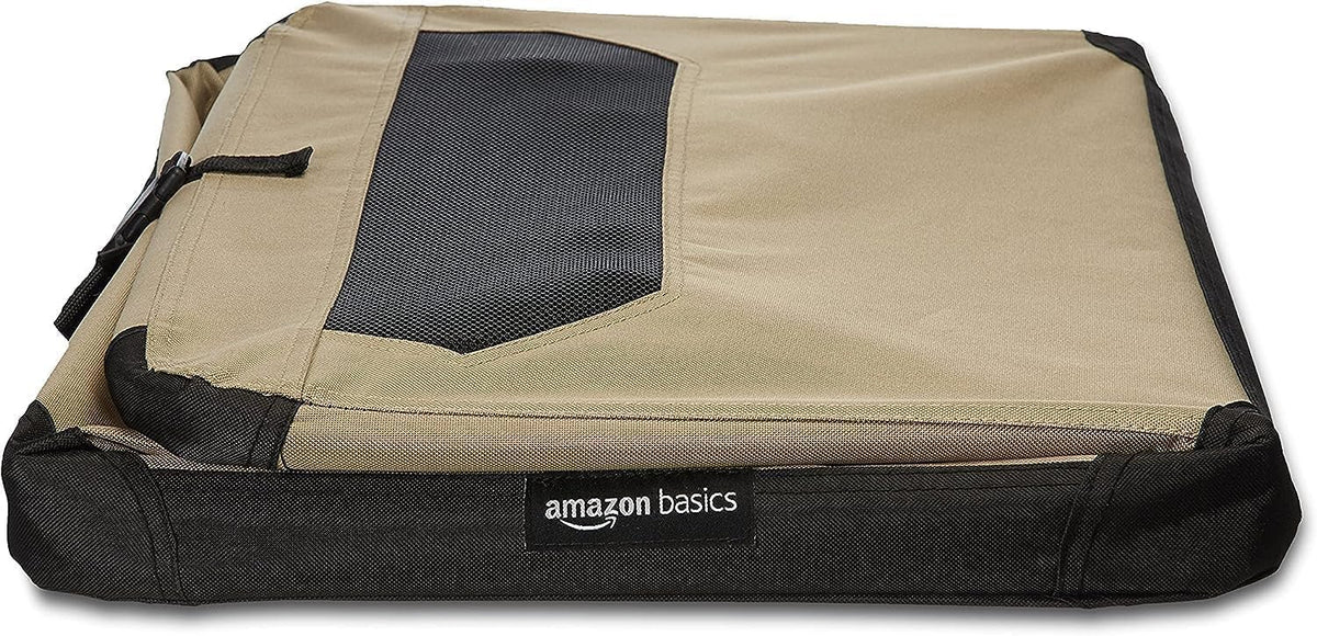 Amazon Basics 2 Door Foldable and Portable Travel Pet Kennel for Cat, Dog, Rabbit, 26 inch, Tan, S