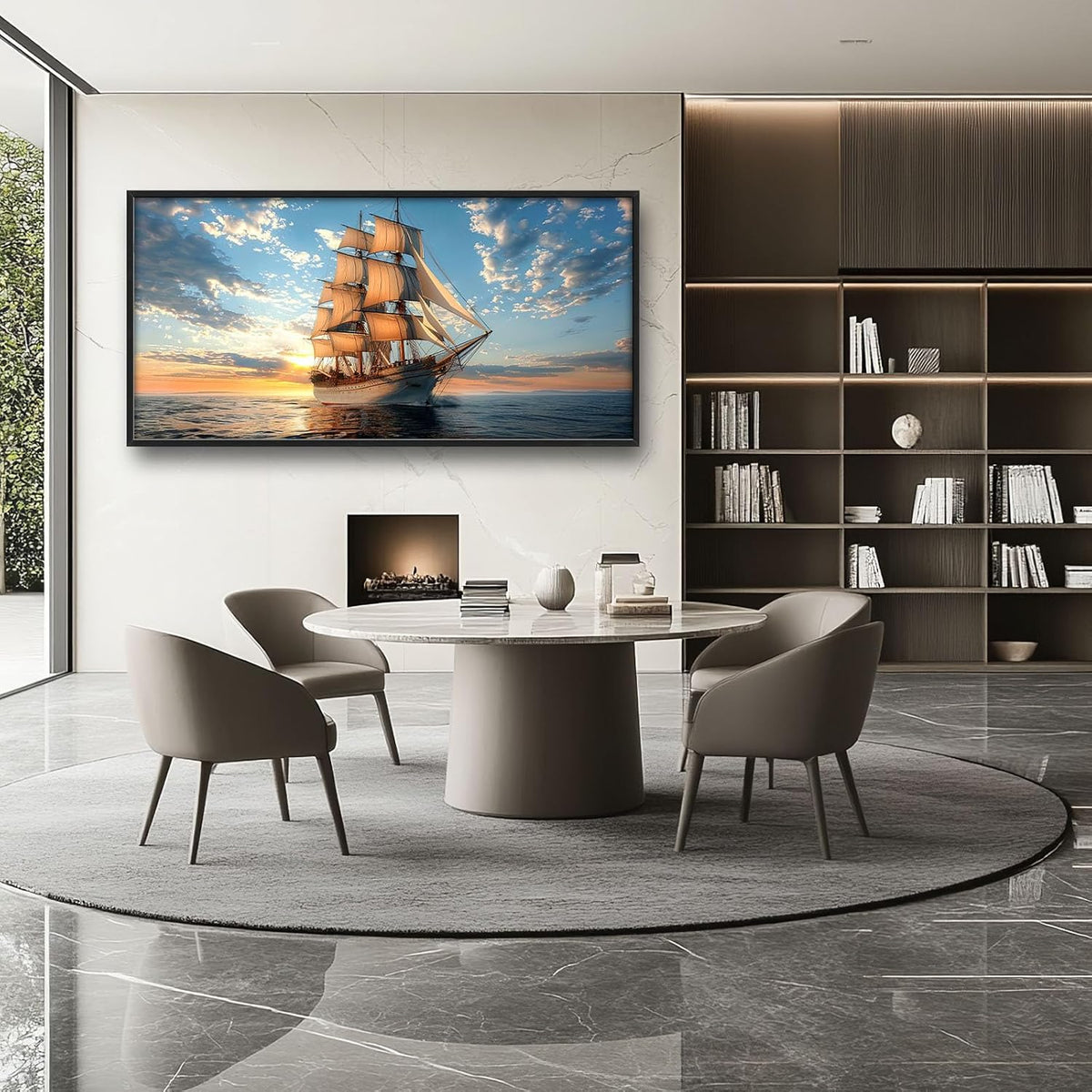 Nautical Ship Large Wall Art Sea Sailing Ship Pictures Sunrise Seascape Wall Decor Nature Landscape