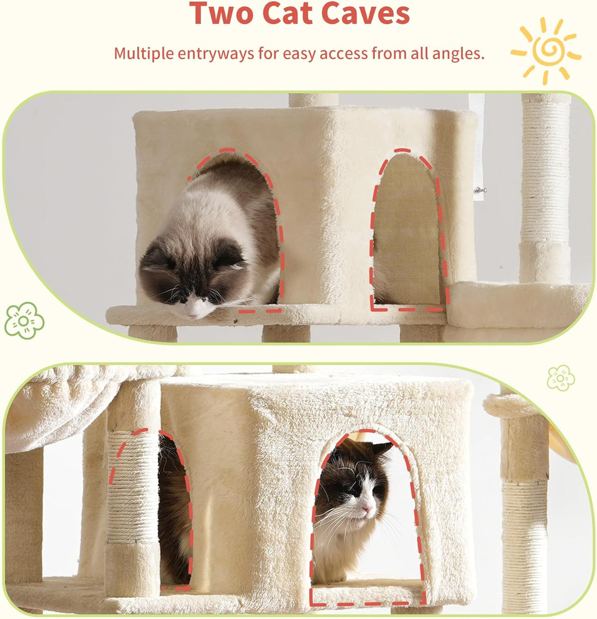Hey-brother Cat Tree Tower, Scratching Posts with a Extended Part, Wide Platforms, Cozy Condos