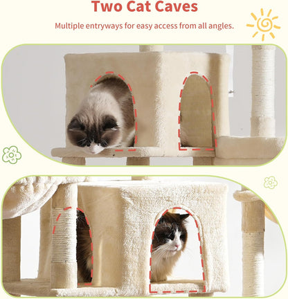 Hey-brother Cat Tree Tower, Scratching Posts with a Extended Part, Wide Platforms, Cozy Condos
