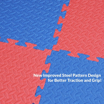 Xspec 1" Extra Thick 48 sq ft Reversible EVA Gym Foam Floor Mat Tiles (24" x 24"), Steel Pattern