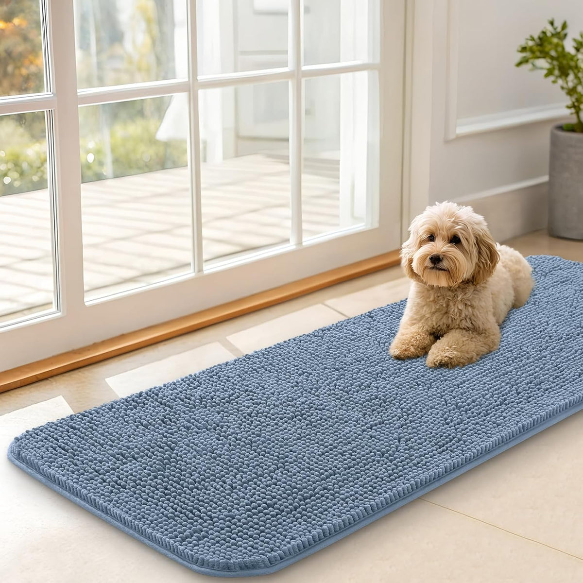 OLANLY Dog Door Mat for Muddy Paws 47x17, Absorbs Moisture and Dirt, Absorbent Non-Slip Washable