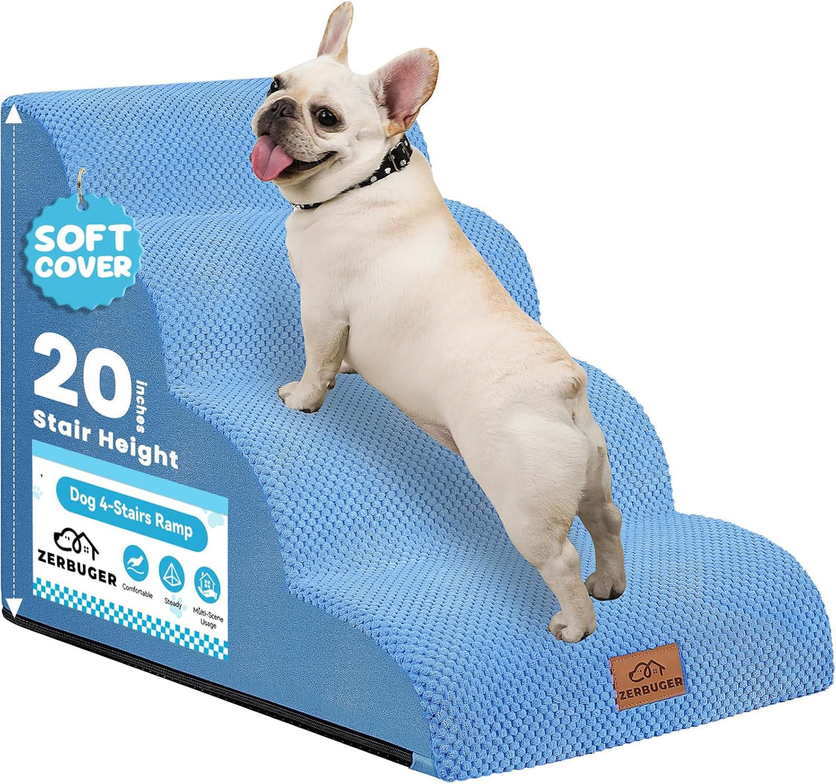 Dog Ramp and Stair for Bed 16" H-20 H,3-Step Cat Stair for Sofa and Chair,4-Step Dog Ramp for High