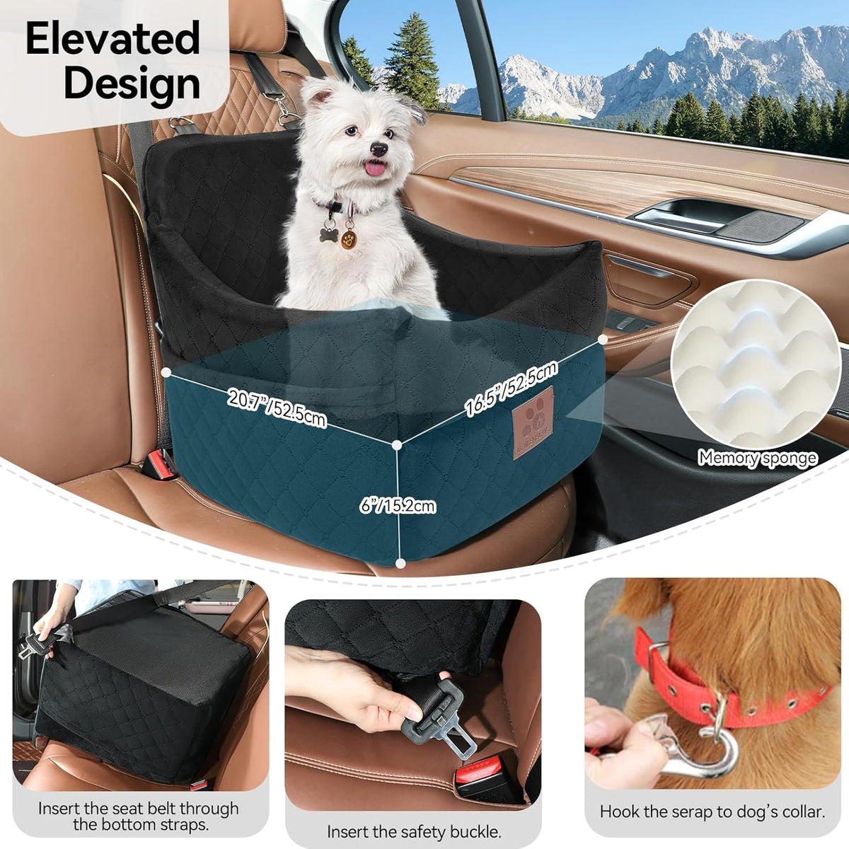 Dog Car Seat for Small/Medium Dogs, Dog Booster Car Seats with Thick Cushion for Dogs Under 35lbs