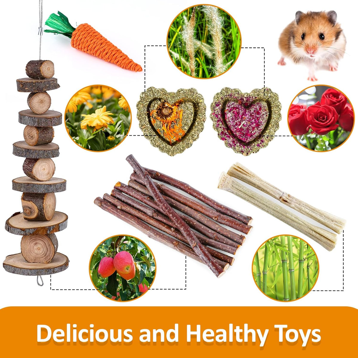 VESPRO Hamster Toys Set, Guinea Pig Toys Small Animal Chewing Toy and Rat Cage Accessories