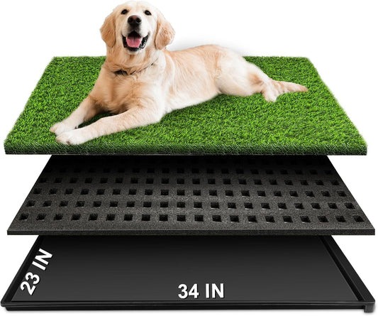 Dog Grass Pad with Tray, 34''X23'' Large Artificial Turf Grass Potty, Reusable Puppy Pee Pads for