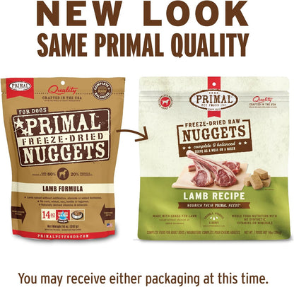 Primal Freeze Dried Raw Dog Food Nuggets, Lamb, Complete & Balanced Meal, Also Use as Topper or