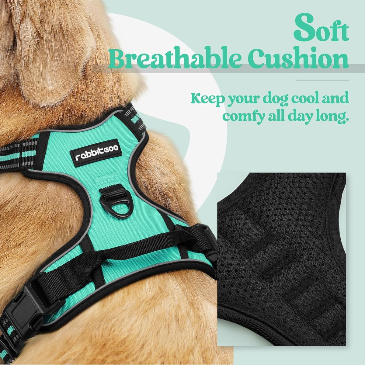 rabbitgoo Dog Harness No Pull with 2 Leash Clips, Adjustable Soft Padded, Reflective Oxford No