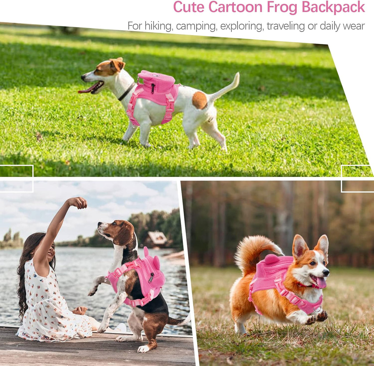 IDOMIK Dog Backpack Harness, No-Pull Dog Backpack with D-Ring for Small Medium Dogs, Cute Self