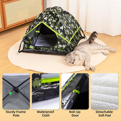 GDanes Camouflage Cat Tent, Portable Pet Cat House with Soft Pad, Cat Cave, Dog House for Small