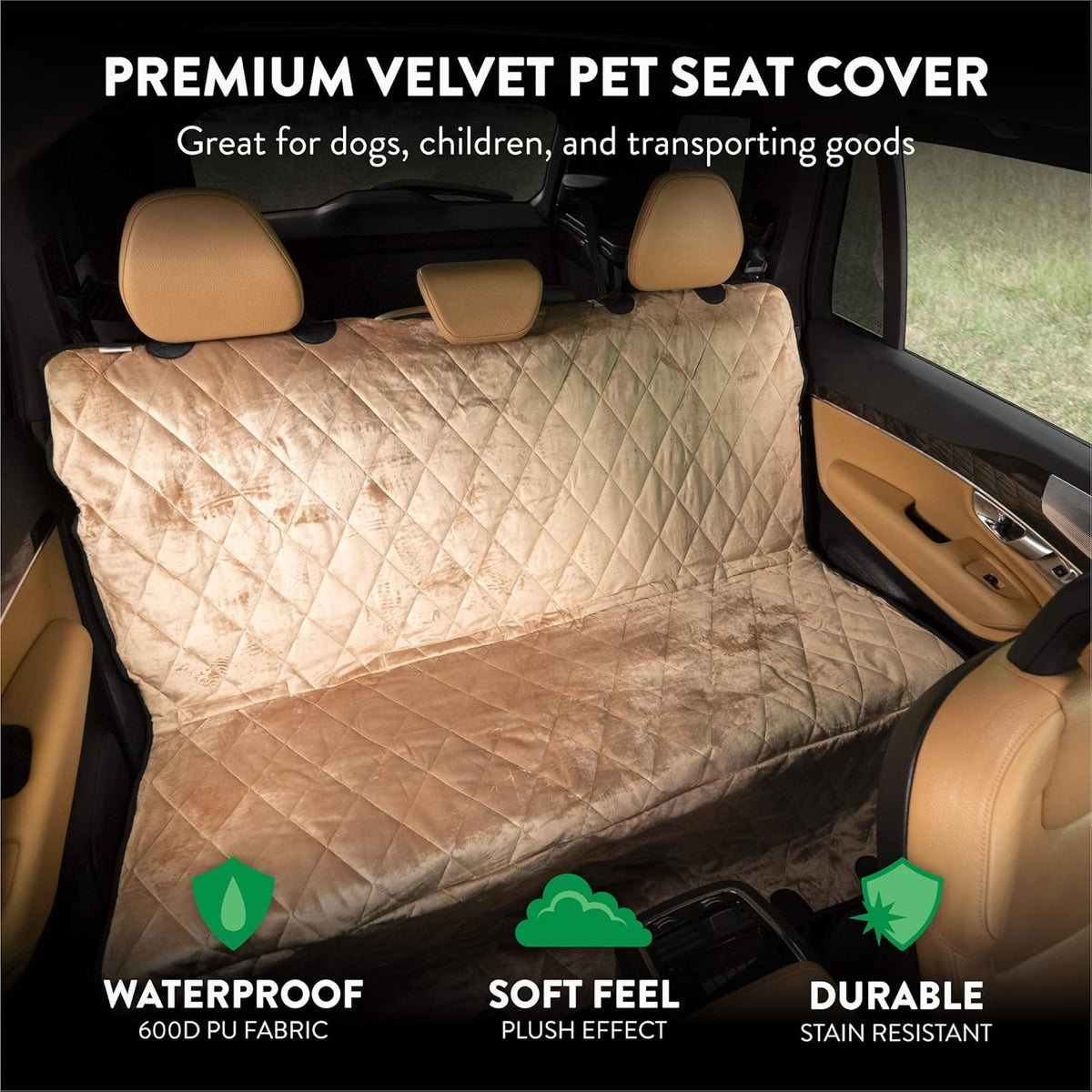 Plush Paws Products Velvet Rear Car Seat Protector w/Hammock | Washable & Waterproof Back Seat Dog