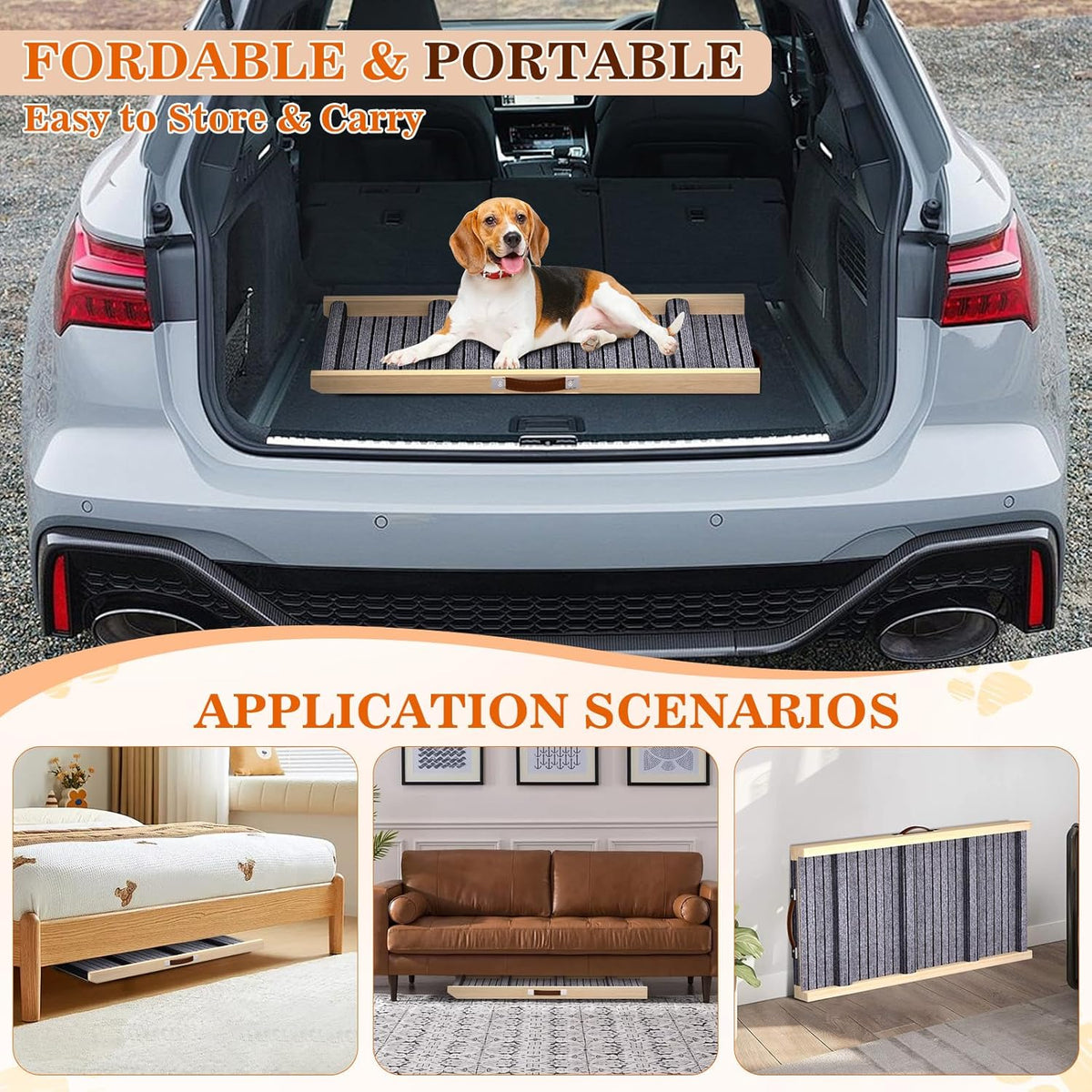 Dog Ramp for Car, 71''x 17'' Extra Long Deluxe Telescoping Design Wooden Pet Ramp, Pet Stair Ramps