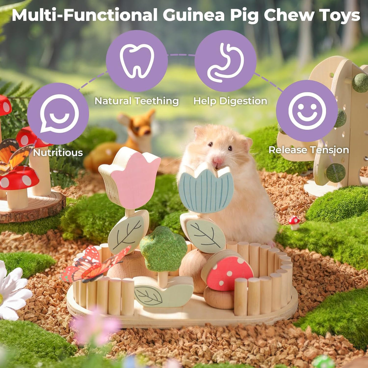 mini&moe Hamster Chew Toys for Teeth - Guinea Pig Chews Enrichment Toys Natural Edible Rabbit Chew