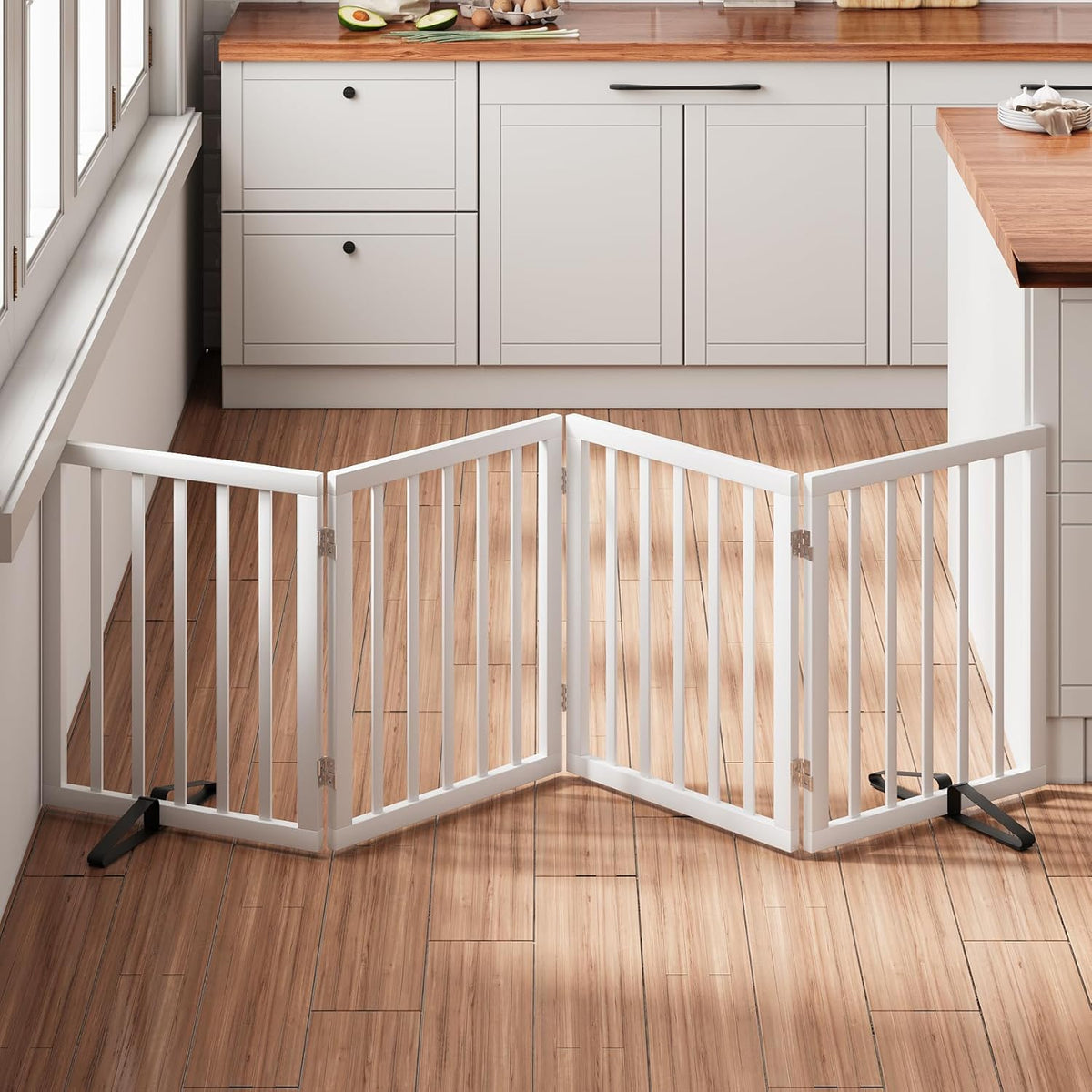 37-74" Wide Dog Gate 4 Panel Dog Gates for Stair Doorways House Indoor Freestanding Pet Gates for