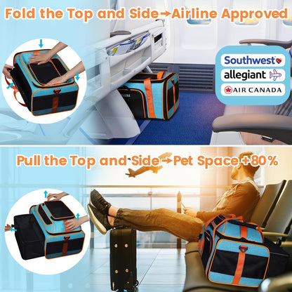 Petskd Top and Side Expandable Pet Carrier 19x13x9 Inches Southwest Allegiant Airlines Approved