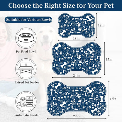 Dog & Cat Food Mat Bone Shaped Pet Feeding Mat Quick Absorb Water Bowl Placemat with Rubber Backing
