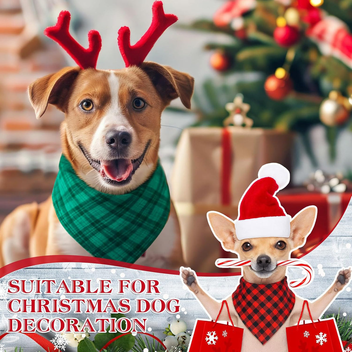 Abbylike 100 Pcs Christmas Dog Bandanas Bulk Red and Green Buffalo Plaid Xmas Bandanas for Dogs