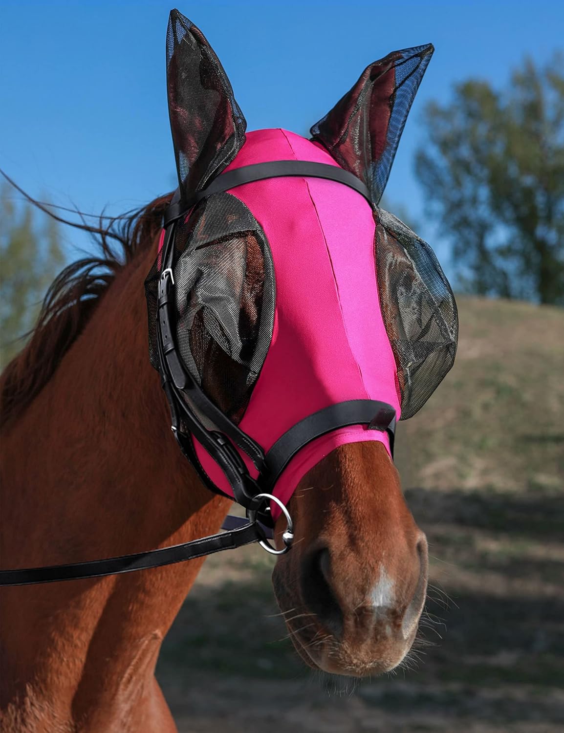 Horse Fly Mask Generous&Fine Mesh Eye Covers and Ears Elasticity Mask Snug Fitting Comfortable
