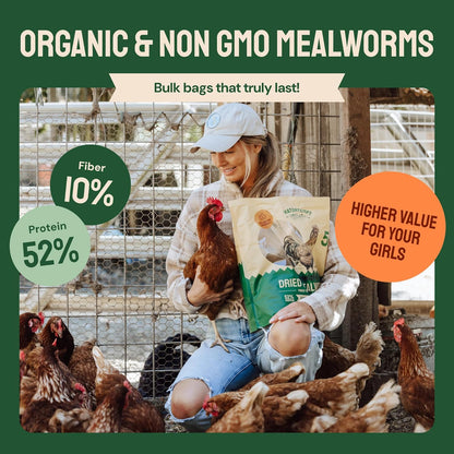 Chicken Feed Dried Mealworms - 5 Lb, Non-GMO & Organic - High-Protein Mealworms for Wild Birds &