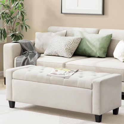 Ottoman with Storage, 48.8" Fabric Storage Ottoman Bench with Hinge, Bedroom Bench, Upholstered