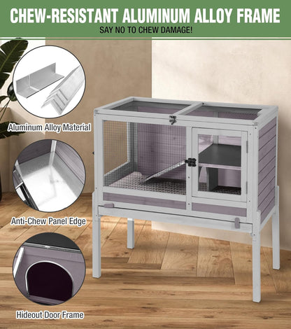 GUTINNEEN Guinea Pig Cage Rabbit Cage Indoor with Chew-Proof Edges, Clean Deep Tray, Leakproof PVC