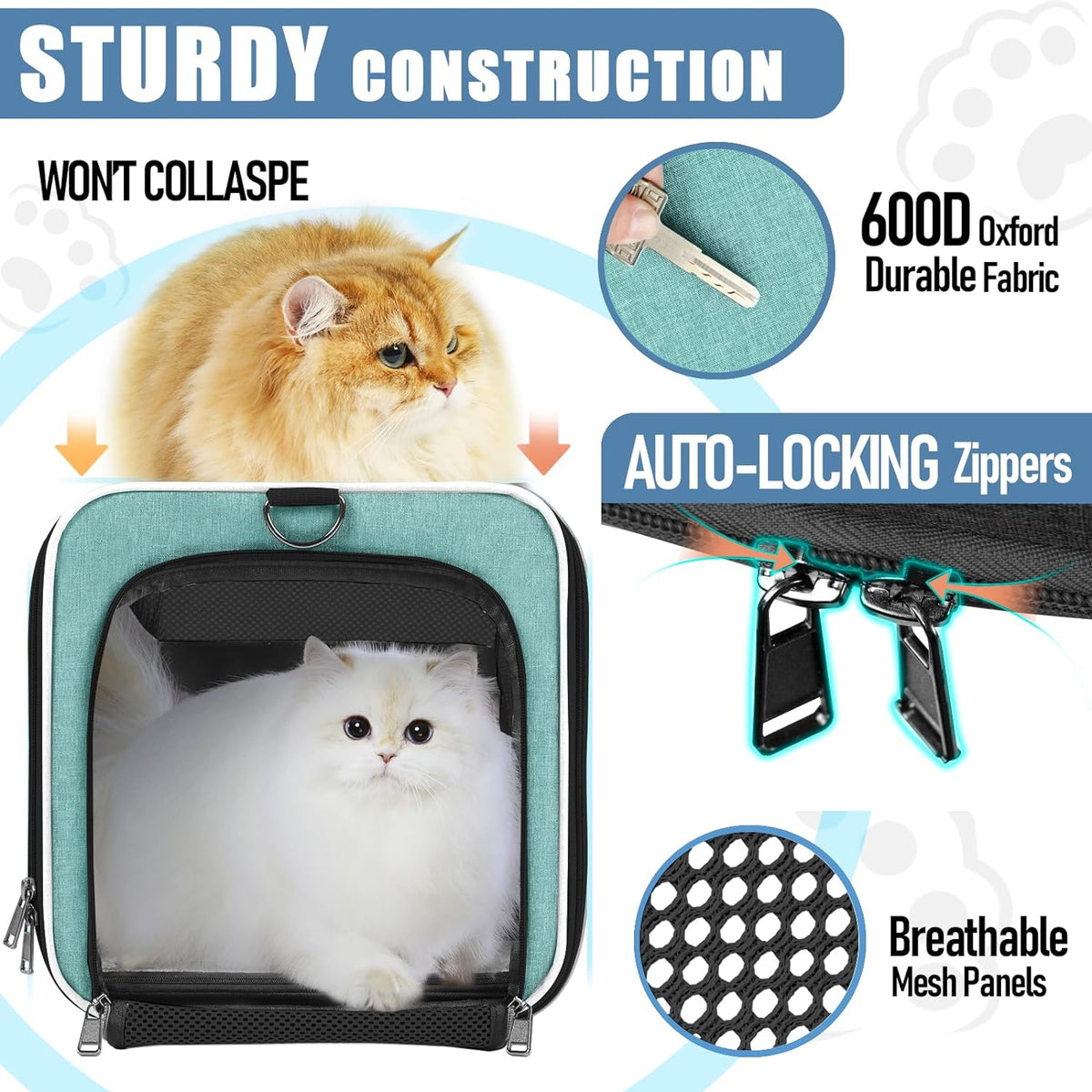Soft Cat Carrier Large Cat 20 lbs/Kitty Cat Travel Crate for Pet Top Load/Small Dog Sturdy