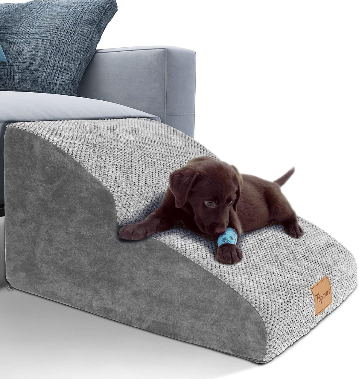 Topmart High Density Extended Foam Dog Ramp&Steps 2 Tiers,11.8" High,Non-Slip Dog Stairs,Soft Foam