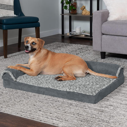 Furhaven Cooling Gel Dog Bed for Large/Medium Dogs w/ Removable Bolsters & Washable Cover, For Dogs