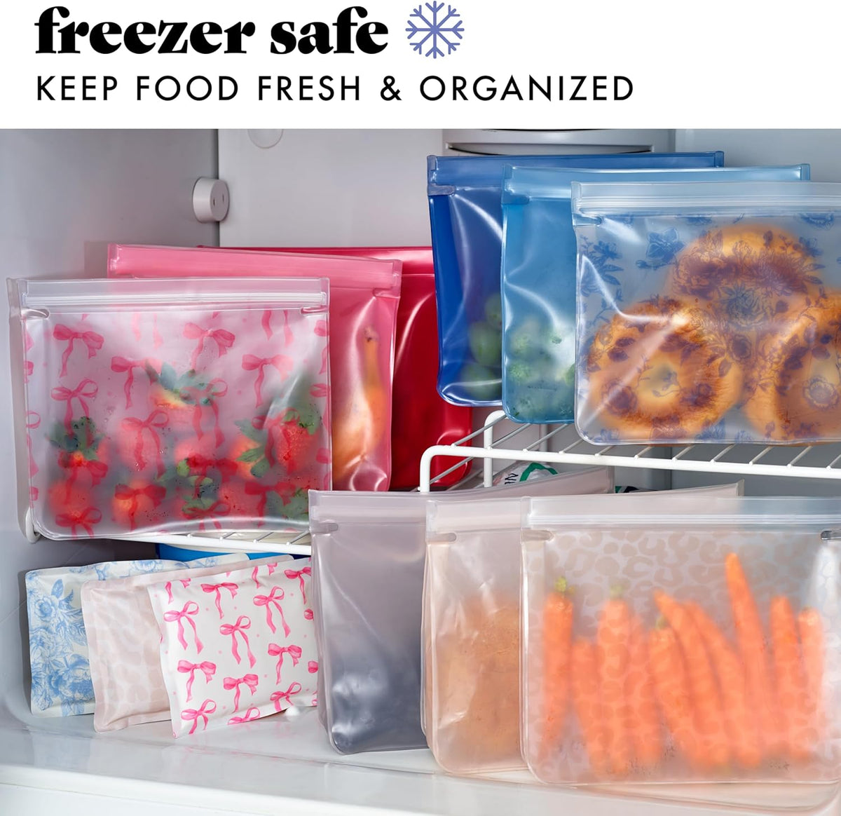 Fit & Fresh Reusable PEVA Storage Bags 3 Pack, Reusable Food Storage Bags, LeakProof, Durable