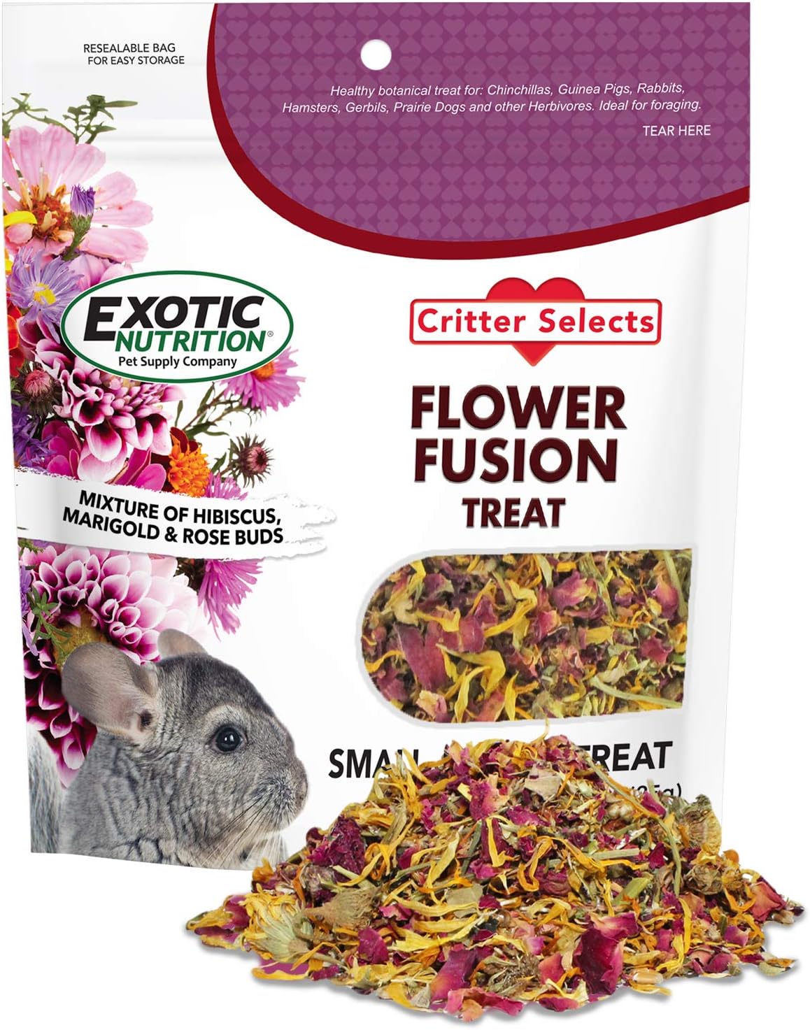 Flower Fusion Treat - Healthy Natural Dried Flower Herbivore Treat - Chinchillas, Guinea Pigs