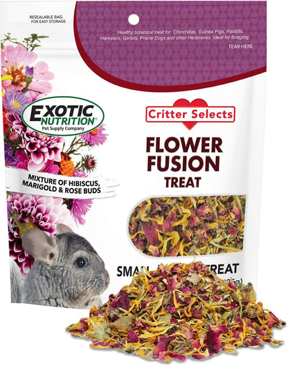 Flower Fusion Treat - Healthy Natural Dried Flower Herbivore Treat - Chinchillas, Guinea Pigs