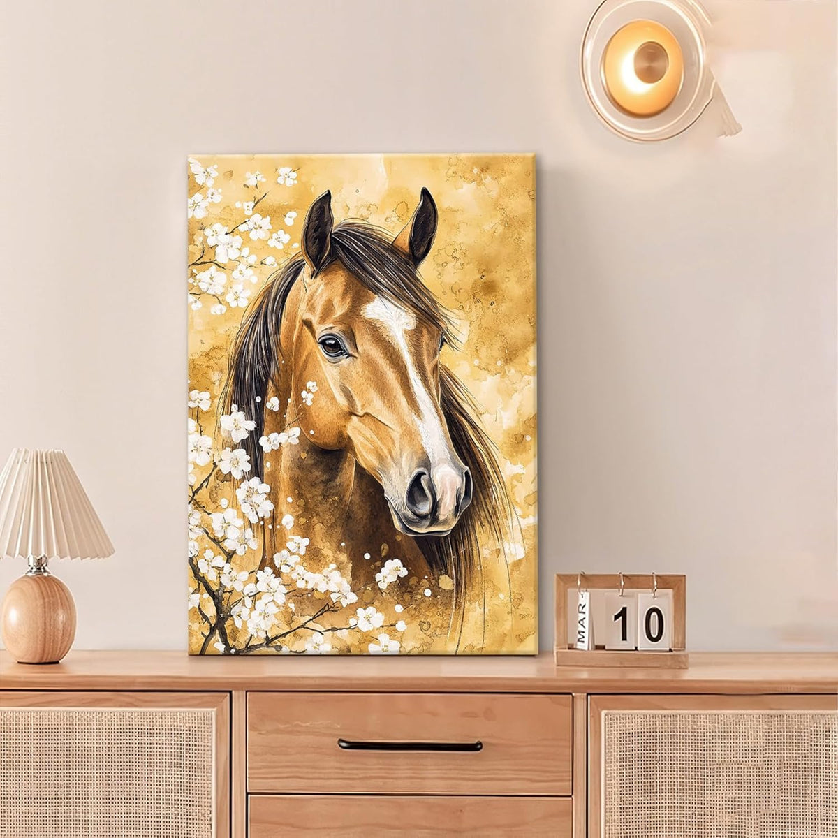 Horse Wall Art Canvas Rustic Horse Wall Decor Prints Framed Painting Farmhouse Flower Pictures