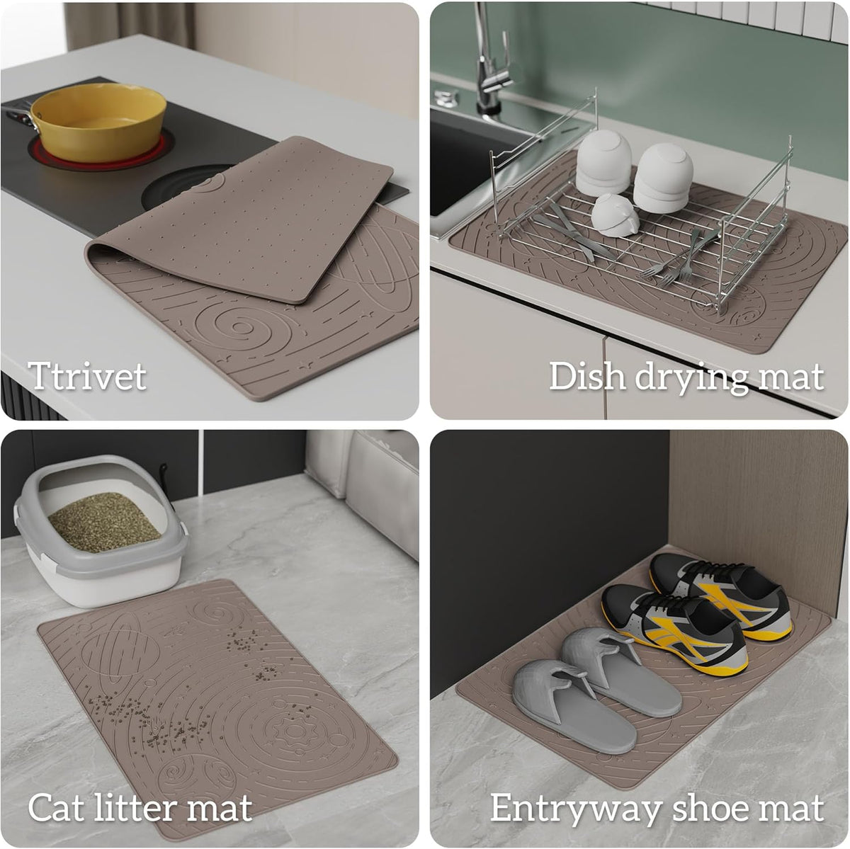 OHMO Dog Food Mat, Silicone Waterproof Cat Food Mat, Non-Skid Spill Proof Pet Feeding Mat for Food