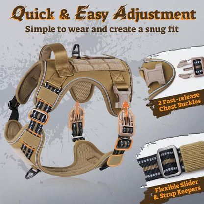 rabbitgoo Dog Harness for Large Dogs No Pull, Tactical Service Pet Vest with Molle and Control
