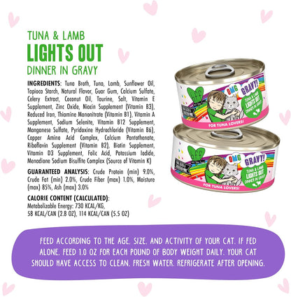 B.F.F. OMG - Best Feline Friend Oh My Gravy!, Tuna & Lamb Lights Out with Tuna & Lamb, 5.5oz Can