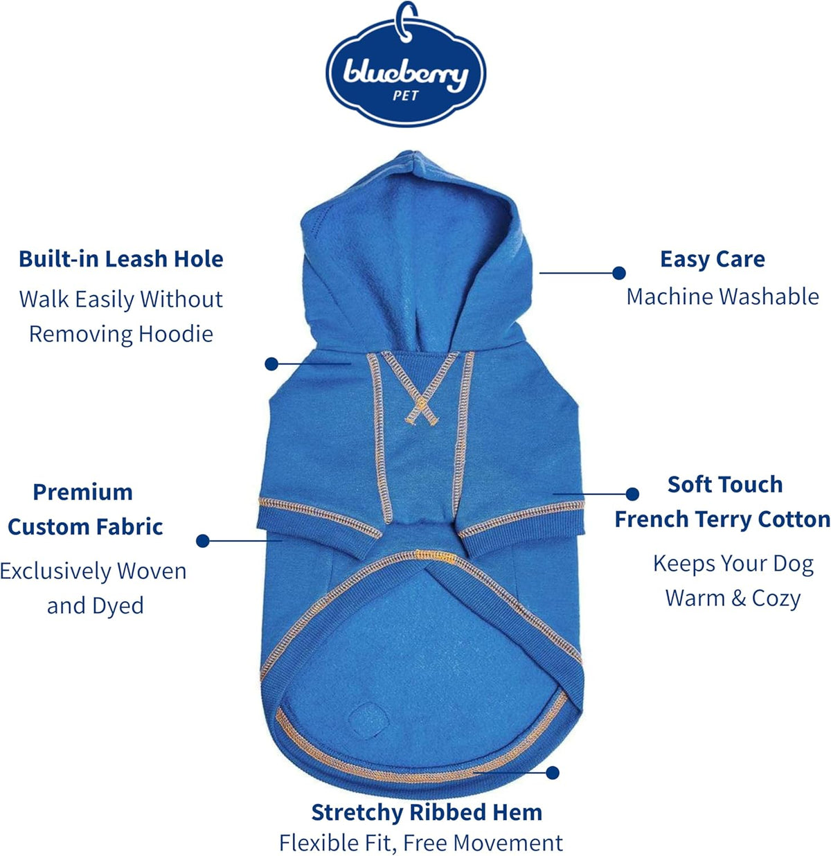Blueberry Pet Hoodie – 14″ Soft Cotton-Blend Winter Sweatshirt, Alaskan Blue, Award-Winning