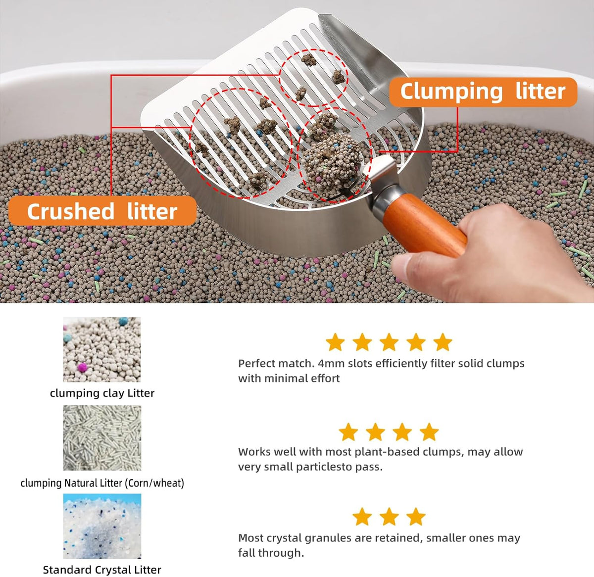 Extra-Thick Stainless Steel Cat Litter Scoop Heavy Duty Metal Litter Scooper with Holder Easy