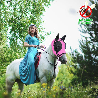 Horse Fly Mask with Ears, Comfortable Fit Stretch Fabric with UV Protection Soft on Skin