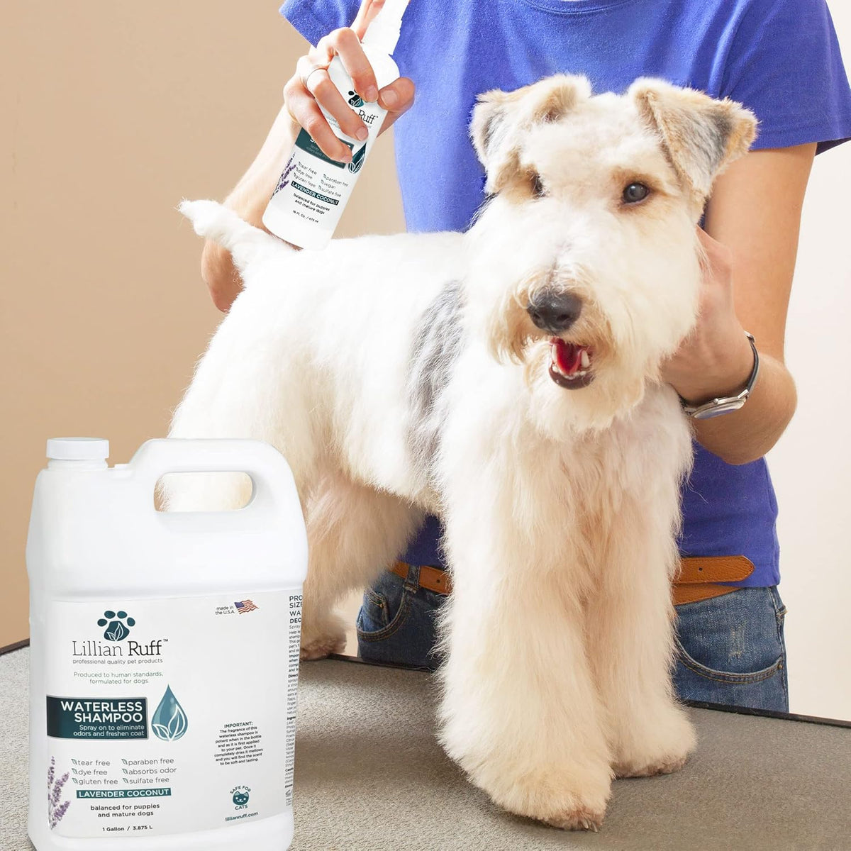 Lillian Ruff Waterless No-Rinse Dog Dry Shampoo Spray with Hydrating Essential Oils - pH-Balanced