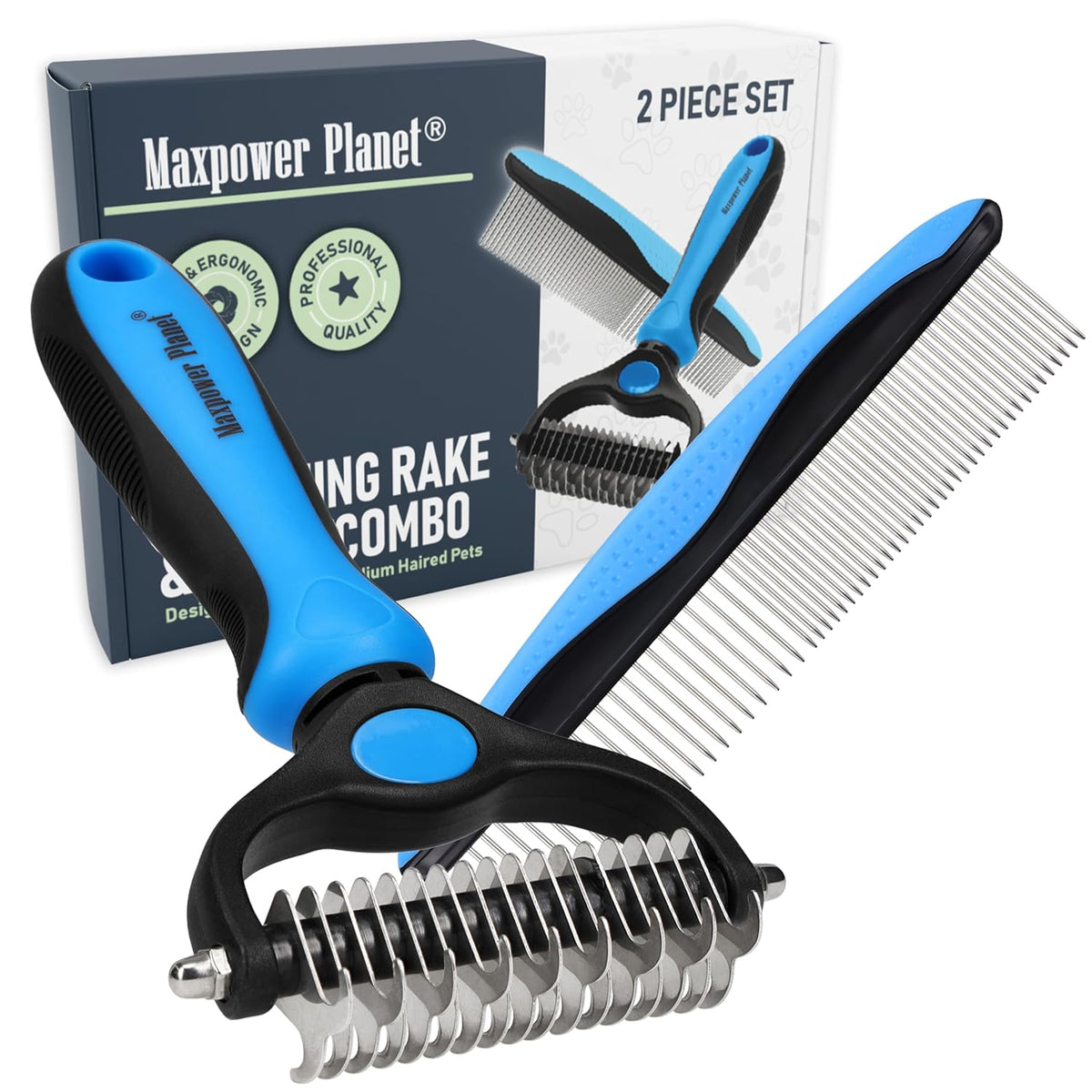 Maxpower Planet Pet Grooming Rake and Dematting Comb for Dogs - Dog Grooming Supplies, Undercoat