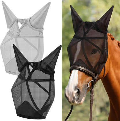2 Pcs Horse Fly Mask with Ears Adjustable UV Protection Horse Fly Mask Accessories Large Eye Space
